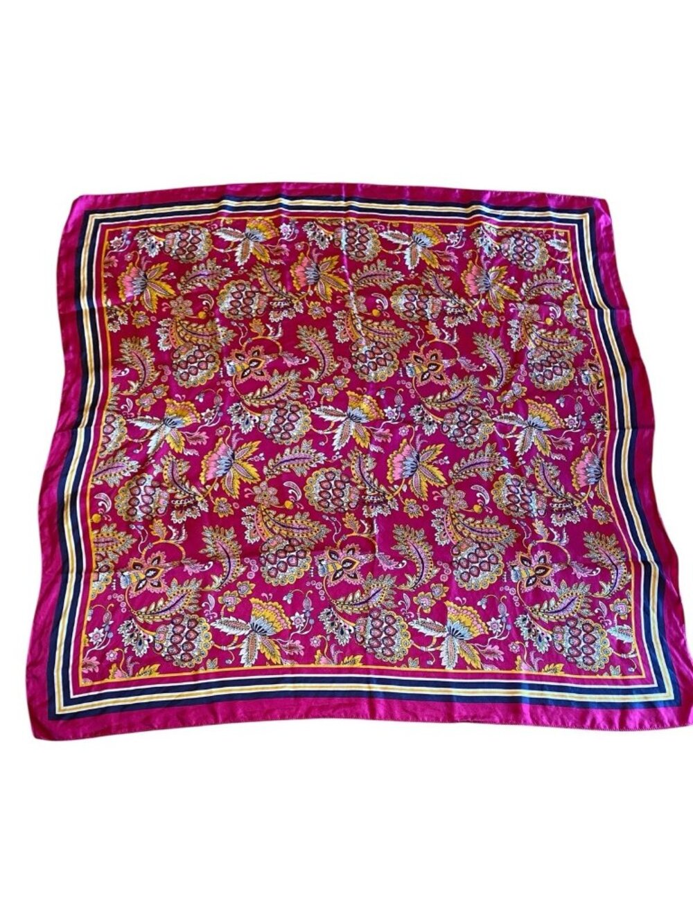 Silk Floral Scarf Purple Multicolor 33x33 Lightweight Square Neck Scarf - Picture 2 of 7